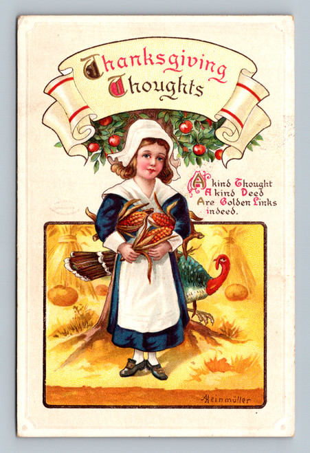 Thanksgiving Thoughts postcard with kind deed message published in Germany