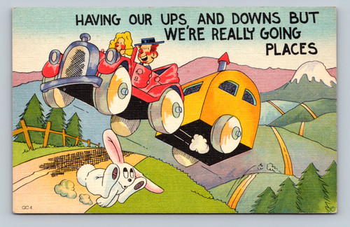 Humorous travel message postcard by Beals, Des Moines Iowa