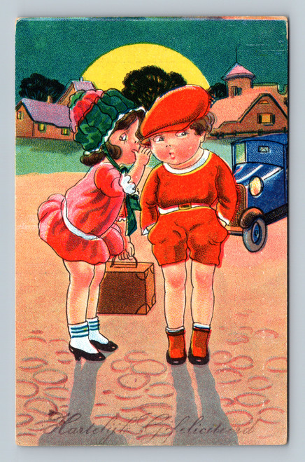 dutch children gossiping by car at night