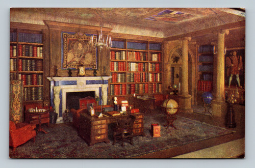 Library ceiling of Queen's Dolls' House with portraits and gilt bronze horse model