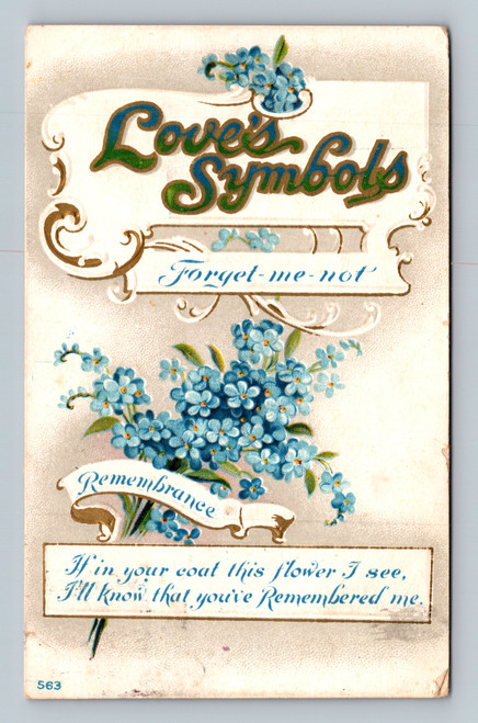 Love's Symbols Forget-me-not flower with remembrance poem postcard