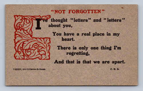 Poem Not Forgotten by Clarence D. Strouos Philadelphia Postal Press postcard