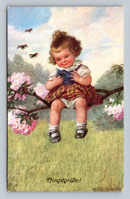 Pfingstgrüße Pentecost greetings postcard from Vienne Austria by August Rökl