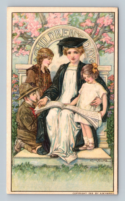 Children's Day event announcement postcard by A.W. Harris