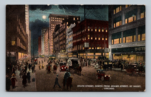 State Street North from Adams Street Chicago night retail shopping district