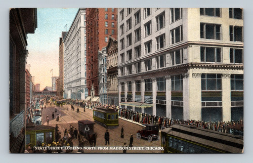 State Street looking north from Madison Street Chicago Loop retail district postcard
