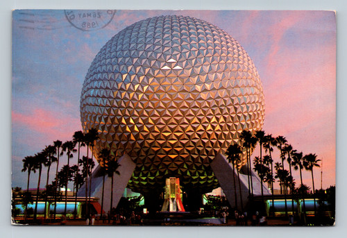 Spaceship Earth geosphere ride at EPCOT Walt Disney World Florida postcard