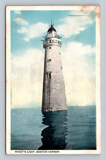 Minot's Light lighthouse in Boston Harbor vintage postcard 1921