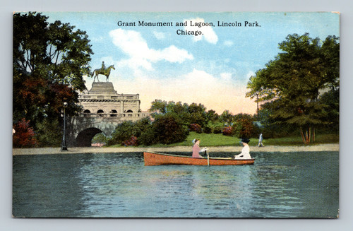 Grant Monument and Lagoon in Lincoln Park Chicago postcard