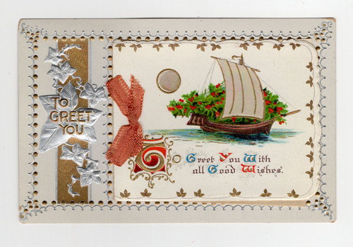 Sailboat with holly ribbon pearl