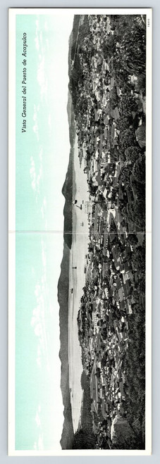 Vintage foldout panoramic postcard showing Acapulco Mexico harbor and waterfront view