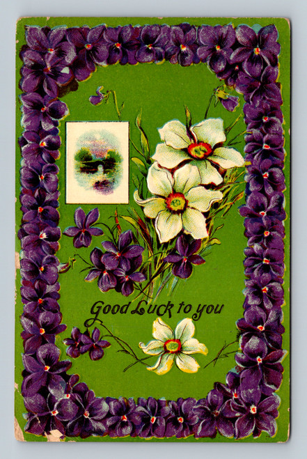 Good Luck message postcard printed in Germany with 1910 Illinois postmark