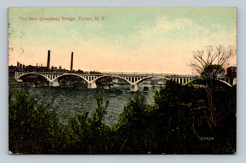 The New Broadway Bridge in Fulton New York vintage postcard