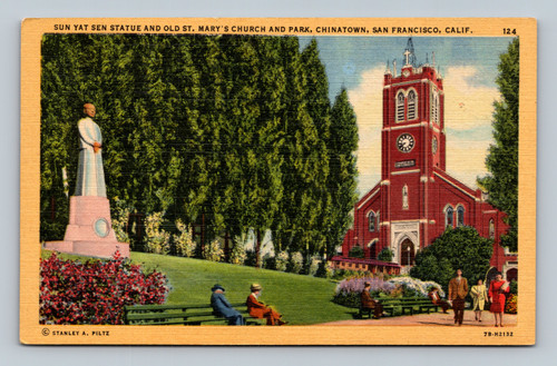 Sun Yat Sen statue and Old St. Mary's Church in Chinatown San Francisco