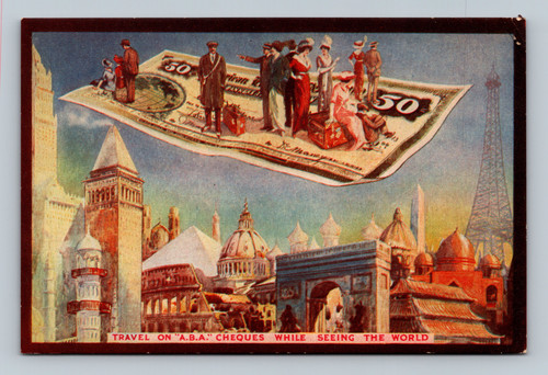 Advertisement for American Bankers Association Travelers Cheques postcard