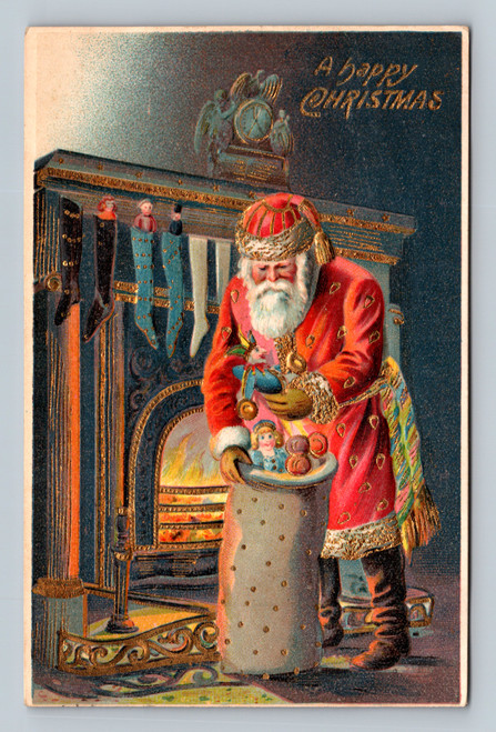Happy Christmas greeting postcard with U.S. postage stamp and December 24 postmark