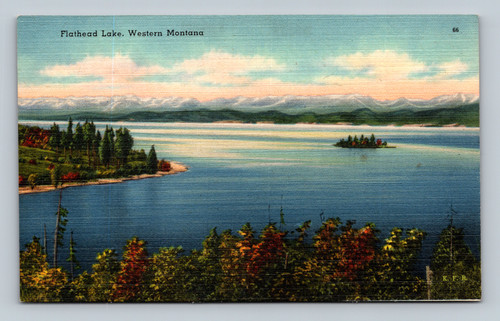 Flathead Lake Scenic View Western Montana Postcard by Hafstrom Co.