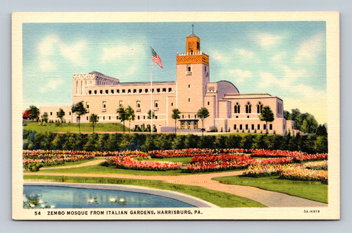 Zembo Mosque from Italian Gardens Harrisburg PA vintage postcard by J. B. Hoffman