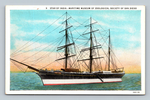 Star of India at Maritime Museum of Zoological Society San Diego postcard