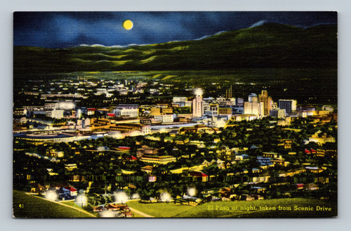 El Paso at night taken from Scenic Drive Texas postcard