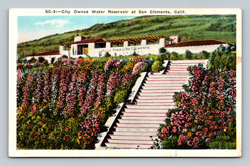City Owned Water Reservoir at San Clemente California postcard by M. Kashower Co.