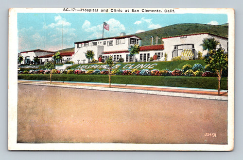 Hospital and Clinic at San Clemente California postcard by M. Kashower Co.