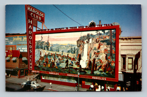Harold's Club sign depicting a camp scene of early-day pioneers in Reno, Nevada
