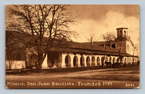 Postcard image of Mission San Juan Bautista founded 1797