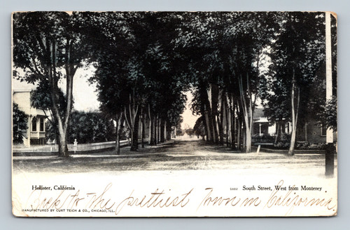 South Street West from Monterey in Hollister California street scene postcard