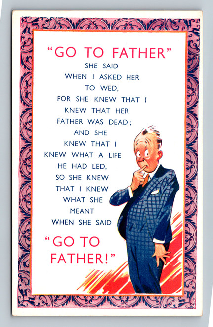 Sentimental poem titled GO TO FATHER on vintage postcard