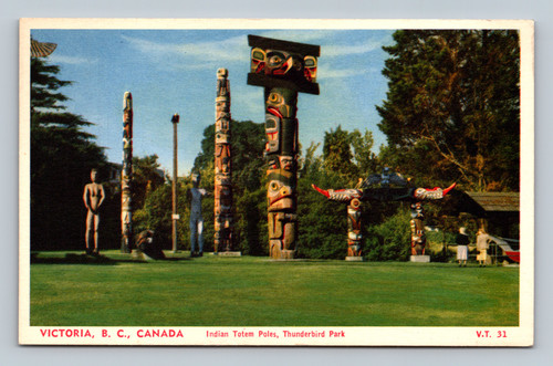 Indian Totem Poles at Thunderbird Park Victoria Canada postcard