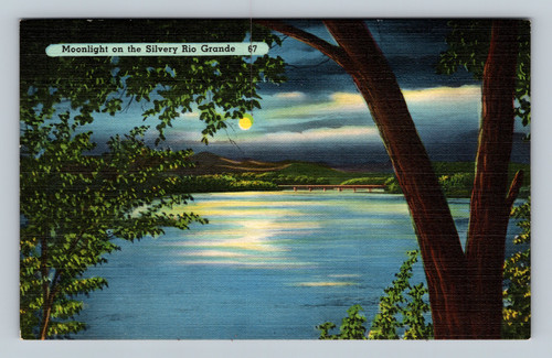 Moonlight on the Silvery Rio Grande in El Paso Texas postcard