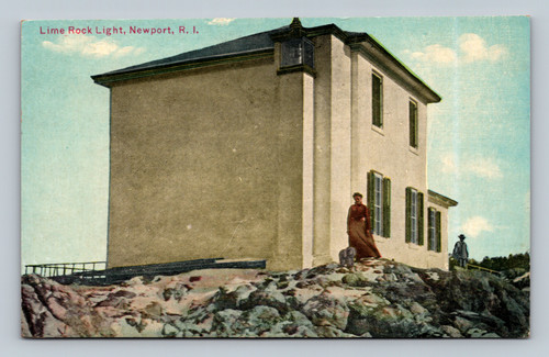 Lime Rock Light lighthouse Newport Rhode Island postcard