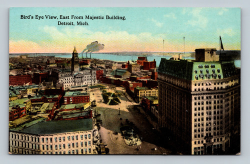 Bird's Eye View looking East from Majestic Building showing Cadillac Square and Court House in Detroit