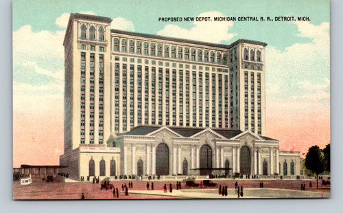 Proposed new depot of Michigan Central Railroad in Detroit Michigan postcard