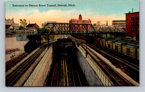 Entrance to Detroit River Tunnel Detroit Michigan Vintage Postcard