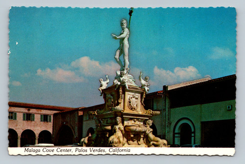 Replica of an ancient fountain in Malaga Cove Center Palos Verdes California postcard