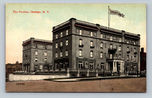 The Pontiac building in Oswego, New York vintage postcard