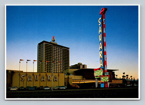 Sahara Hotel and Las Vegas Strip with Tony Bennett and Count Basie signage