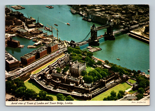 Aerial view of Tower of London and Tower Bridge in London