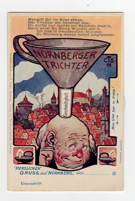 Mechanical Nürnberger Trichter German Novelty Postcard Moving Dial