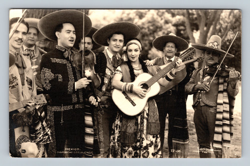 Mariachi musicians from Cocusense Mexico vintage postcard