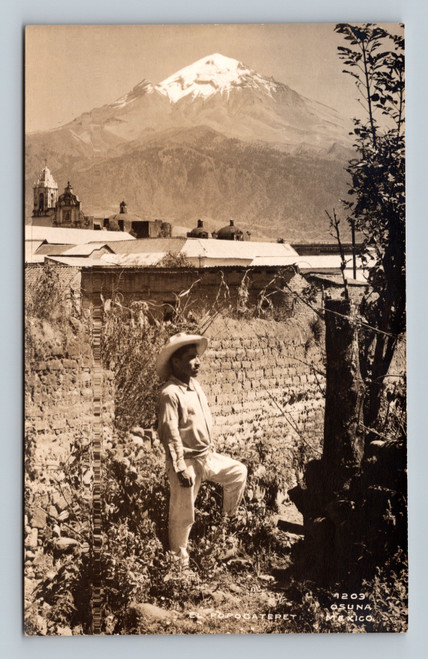 Popocatepetl volcano in Osuna Mexico vintage postcard
