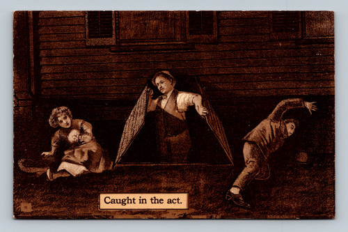 Caught in the Act vintage postcard