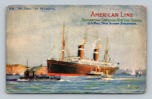 S.S. ST. PAUL twin screw steamer docked at Plymouth harbor