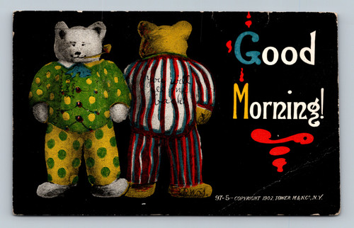 Good Morning greeting postcard from Maroc showing Tower M. & N.C., N.Y.