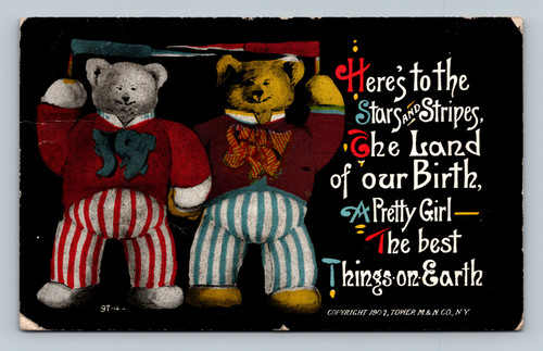 Patriotic Stars and Stripes with Girl Illustration Marceline 1907
