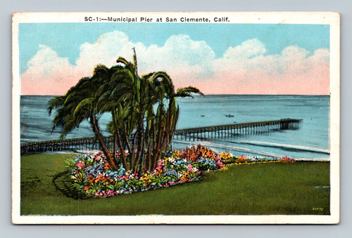 Municipal Pier at San Clemente California vintage postcard