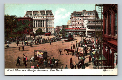 Park Row and Bridge Entrance New York City vintage postcard