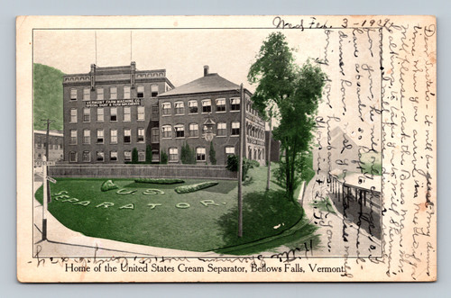 Home of the United States Cream Separator Bellows Falls Vermont postcard